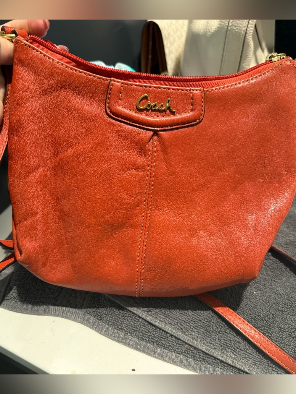 Coach Orange Leather Crossbody with Gold Logo Accent